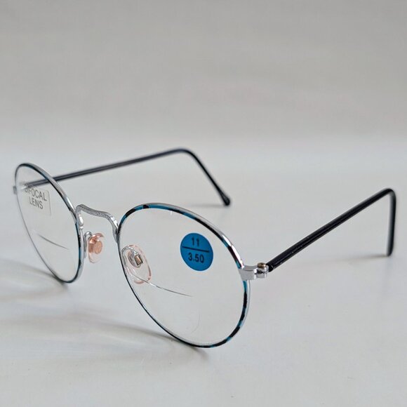 (NWT) Vintage 90's Round Metal Bi-Focal Reading Glasses (Silver/Blue P) - Picture 3 of 5